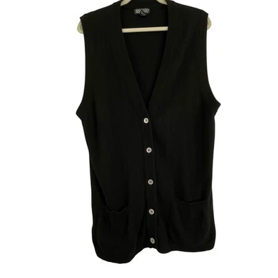 Land's End Black Knit Long Vest Womens M (10/12) 100% 2 Ply Cashmere Soft Office - Image 1 of 4