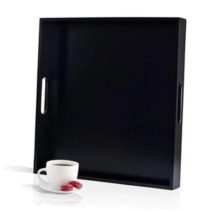 Square Wooden Ottoman Tray, 20 Inch Large Serving Tray 20" x 20" x 2.2" Black - Picture 1 of 7