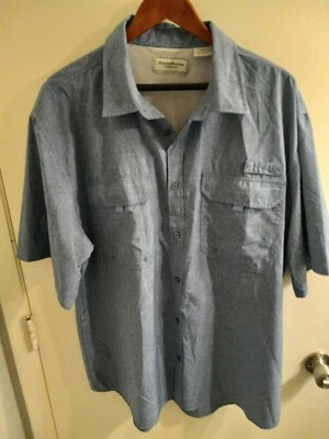 Clearwater Outfitters Mens 2XL XXL Button Up Vented Denim Blue Short Sleeve - Image 1 of 4