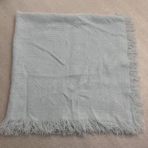 VINTAGE YELLOWBIRD BABY BLANKET EMBROIDERED Blue Cotton  36"L x 36" Fringe Japan - Picture 1 of 9