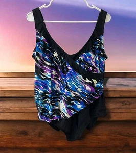 Nuevo sin etiquetas Traje de baño Catalina 3X (22W-24W) de una pieza abstracto negro púrpura azul blanco - Imagen 1 de 5