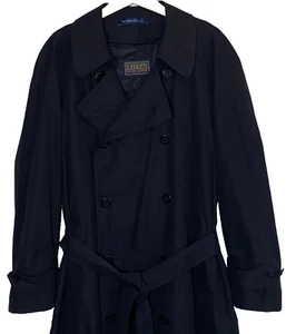 Ralph Lauren Trench Rain Coat 40R Black Mens Zip Out Wool Lining Belted Vented - Picture 1 of 9