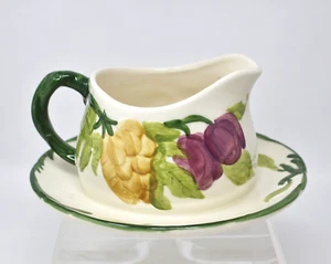 FRANCISCAN Gravy Sauce Boat Attached Underplate Fresh Fruit Handle USA 1980's - Picture 1 of 7