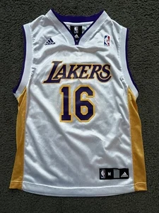 VINTAGE Adidas Pau Gasol Los Angeles Lakers YOUTH Jersey Medium 10-12 HOME WHITE - Picture 1 of 10