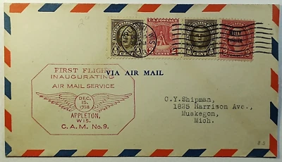 1928 First Flight Inaugurating Airmail Service CAM 9 Appleton WI to Muskegon MI - Image 1 of 2