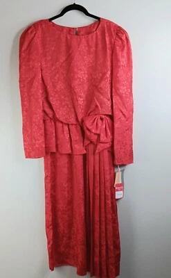 Vintage Roberta Formal Party Dress Red Pleated Floral Embossed 80s Size 13/14NWT - Image 1 of 4