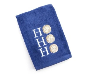 "Ho Ho Ho" Twilight Blue Embroidered Holiday Hand Towel 16” x 26” - Picture 1 of 3