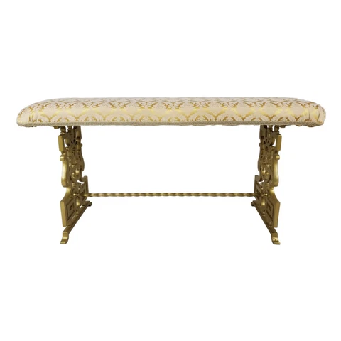 Vintage Chinoiserie Piano Bed Bench Seat Chinese Chippendale Silk Upholstered Cover