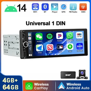 6.86" Android 14 Autoradio DAB+ Carplay 1 DIN GPS Navi 4+64GB USB Typ-C WIFI KAM - Bild 1 von 14