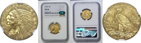1910 $5 Indian NGC MS-64 CAC Cover