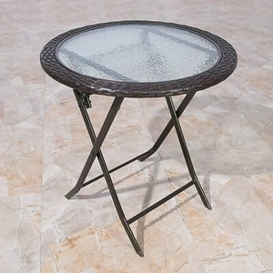 Outdoor Folding Table Bistro Cafe Table Round Outdoor Porch Side Table Glass - Picture 1 of 11