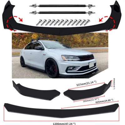 Spoiler labial divisor preto brilhante parachoque dianteiro + hastes de apoio para Volkswagen Jetta - Imagem 1 de 4