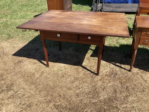 antique walnut farm table ravern table 2 drawer turned legs pa 56x40 Cover