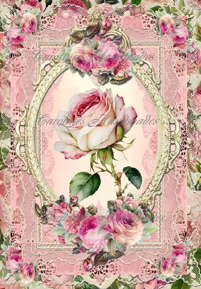 Hot Pink Roses & Lace Design Collage Cotton Fabric Quilt Block Multi-size - Image 1 of 1