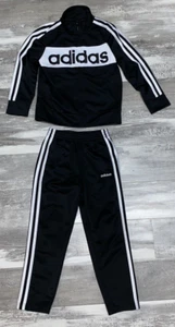 ADIDAS 2 PIECE BLACK 3 STRIPES TRACKSUIT FULL ZIP JACKET & PANTS KID YOUTH SZ 5 - Picture 1 of 11