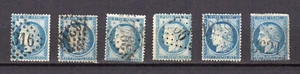France Cérès 25 c. bleu lot de 6 timbres oblitérés gros chiffres /TE4337c - Imagen 1 de 1