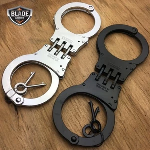 2 PC Professional Double Lock Chrome Steel Hinged Police SECURITY Handcuffs Real - Picture 1 of 1
