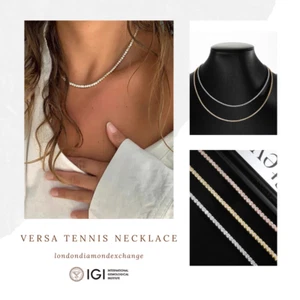 Versa Adjustable 9.5ct Lab Diamond Tennis Necklace 10k VVS-VS/D-F | 12–16" | IGI - Picture 1 of 13
