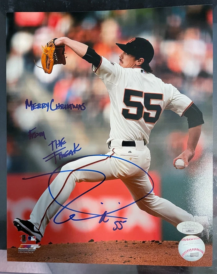 TIM LINCECUM signed auto autograph Inscribed Merry Christmas 8 x 10 Photo JSA  - Image 1 of 1
