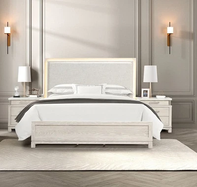 Juego de mesita de noche Eastern King Size 3 piezas cama 2x acabado gris desgastado transicional Foto 1 de 4