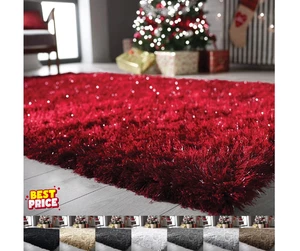 Fluffy Shaggy Large Rug Shimmer Sparkle Carpet Floor Mat Living Room Bedroom - Picture 1 of 31