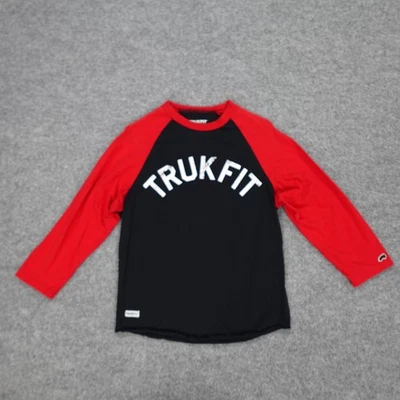 Camisa TRUKFIT Para Hombres M Negra Roja Manga 3/4 Logo Raglán Camiseta de Béisbol Ropa de Calle Foto 1 de 4