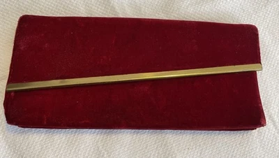 DE COLECCIÓN ROJO Y LATÓN RIBETE TERCIOPELO BOLSO CLUTCH CIERRE PLEGABLE NAVIDAD AÑO NUEVO VACACIONES Foto 1 de 4