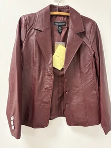 Vintage NWT Women's Maroon/Wine/Dialogue Button Front Long Sleeve Jacket Size S - Picture 1 of 12