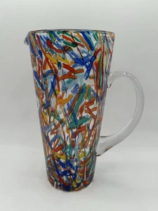 Pier 1 Imports Multicolor Confetti Pitcher Water Margarita Glass Handle 9.5" - Picture 1 of 13