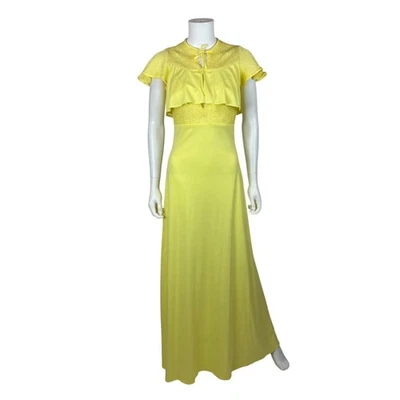 Conjunto de Maxi Vestido Vintage Años 70 Para Mujer XS Amarillo Capelet Conjunto Estilo Art Deco Vestido Foto 1 de 4