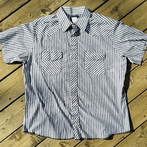 Vintage Wrangler Western Pearl Snap Short Sleeve Snap Shirt Size XL Striped - Picture 1 of 11