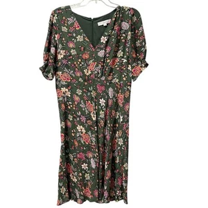 LOFT Garden Puff Sleeve Knee Length Dress Size 6 Green Floral NEW Boho Chic - Picture 1 of 8