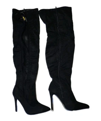 Новый Jacobies высокий над колена ботинки черная замша размер 10 новый с Ярлыками высоты рыбы сети новый в коробке - Изображение 1 из 4