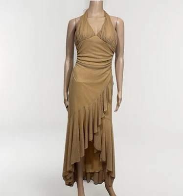 Vintage City Triangles Dress Y2K Babydoll Gold Shimmer Asymmetrical Fairy Glam - Image 1 of 4