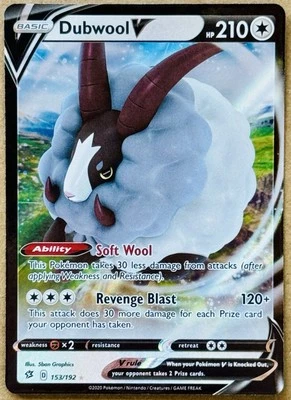 2020 POKÉMON REBEL CLASH TCG DUBWOOL V FULL ART RARE HOLO 153/192 NM+ - Image 1 of 2