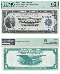 1918 $1 Federal Reserve Bank Note Fr-708 PMG Gem CU-65 EPQ - Picture 1 of 3