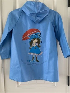 Vtg Petticoats & Pantaloons Blue Girls Rain Coat Holly Hobbie Like 1976 Size 6X - Picture 1 of 24