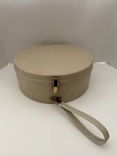 Vintage Hat Box Round Suitcase Train Case With Insert Dividers Off White Plastic