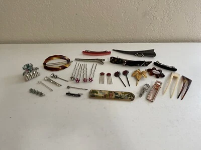 Lote Mixto 28 Piezas Algunas Pinzas de Pelo Vintage Baretes Alfileres Peines Accesorios Foto 1 de 4