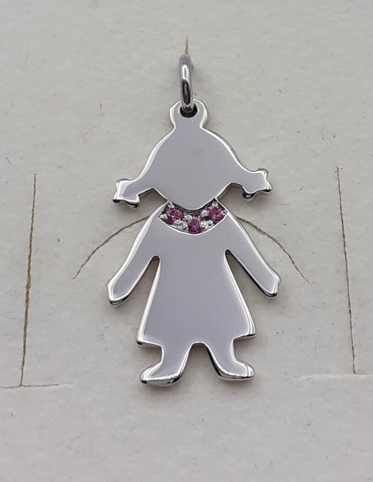 Ciondolo Bimba argento 925 zaffiri rosa pendente collana girocollo donna bambina - Immagine 1 di 4