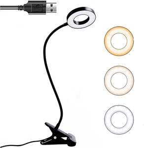 Clip on Desk Lamp, Clip on Lights 48 LED USB Book Light 3 Color Modes 10 Bright - Picture 1 of 12
