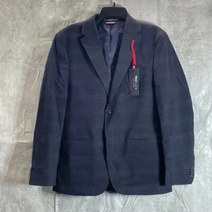 TOMMY HILFIGER Herren Kurz Marineblau-Burgund kariert Modern-Passform Zwei-Knopf Blazer - Bild 1 von 9