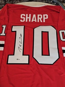 Patrick Sharp Autographed/Signed Jersey Beckett Sticker Red Custom Jersey - Picture 1 of 7