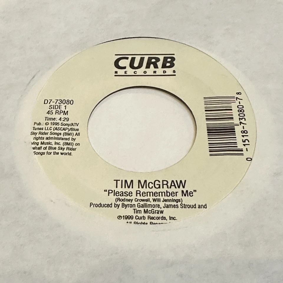 Tim McGraw – Please Remember Me / For a Little While - 1997 Curb Records 45 RPM Foto 1 de 2