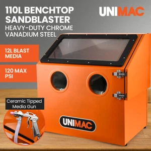 UNIMAC 110L Benchtop Sandblasting Cabinet Portable Grit Blaster Abrasive Gun - Picture 1 of 11
