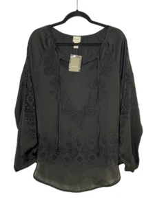 Blusa Top Chico’s Mujer Talla 1 o M/8, Aplique Campesino Negro, Nueva con Etiquetas. - Imagen 1 de 5
