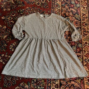 Zara Dress Girls 8 black white check gingham babydoll oversized 3/4 Sleeve knit - Picture 1 of 7