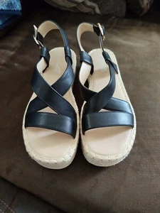 Katliu Wedge Sandals Leather Strap Platform Women’s Size 8.5 Black New - Picture 1 of 9