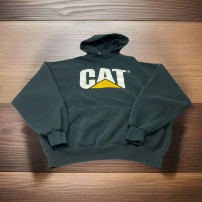 Vintage Cat Caterpillar Womens 2X Black Graphic Print Pocket Hoodie Sweatshirt - Image 1 of 4