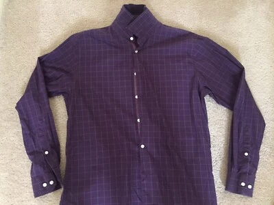 Men Elie Tahari Slim Fit Long Sleeves Checks Shirt Purple Sz Med 15.5 32/33 - Image 1 of 4